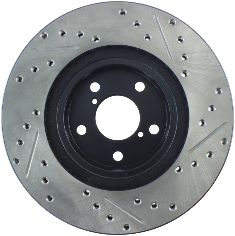 Subaru Legacy Brake Rotor (1) - Front Right - Stoptech - Slotted & Drilled, E-Coated - Black - `90-`05