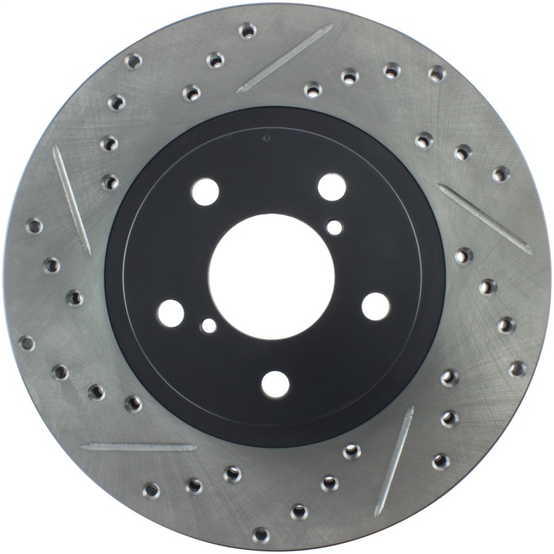 Subaru Legacy Brake Rotor (1) - Front Right - Stoptech - Slotted & Drilled, E-Coated - Black - `90-`05