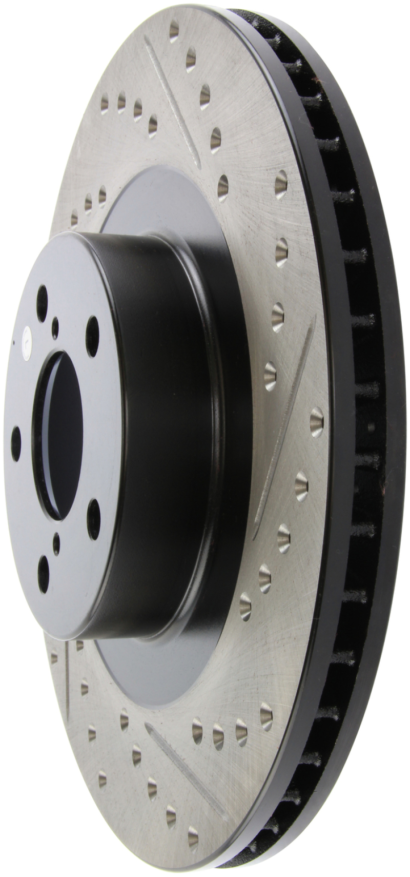 Subaru Baja Brake Rotor (1) - Front Left - Stoptech - Slotted & Drilled - Black E-Coated - `03-`06