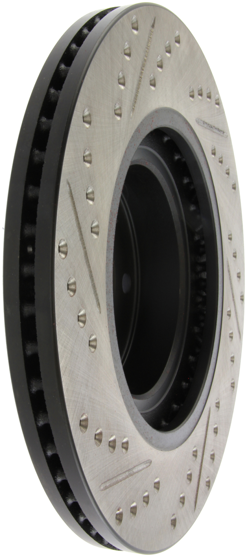 Subaru XV Crosstrek Brake Rotor (1) - Front Left - Stoptech - Slotted & Drilled - Black - `16-`17