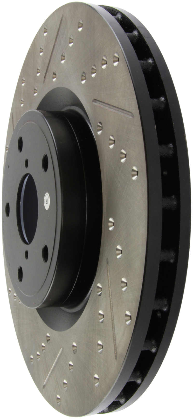 Subaru WRX STI Brake Rotor (1) - Front Right - Stoptech - Slotted & Drilled - Black - `13-`17