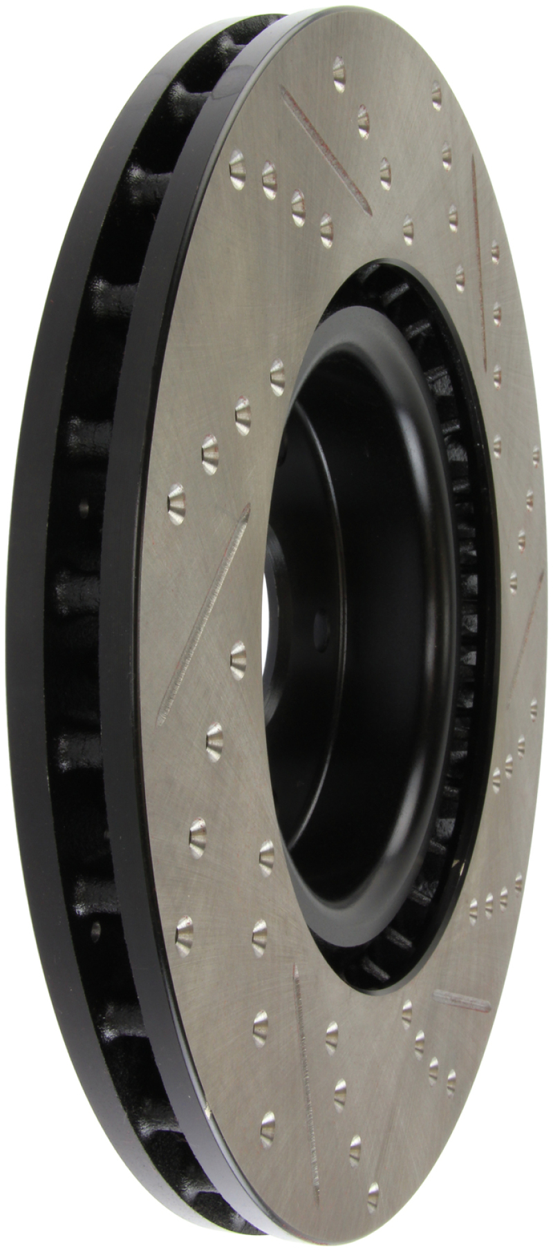 Subaru WRX STI Brake Rotor (1) - Front Right - Stoptech - Slotted & Drilled - Black - `13-`17