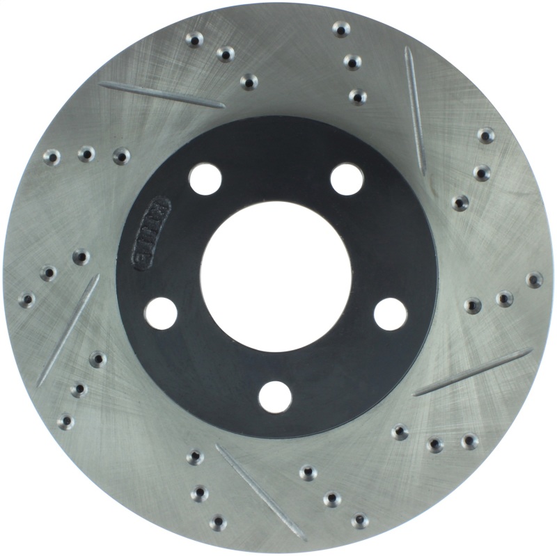 Ford Mustang Brake Rotor (1) - Front Left - Stoptech - Slotted & Drilled - Black - `94-`04