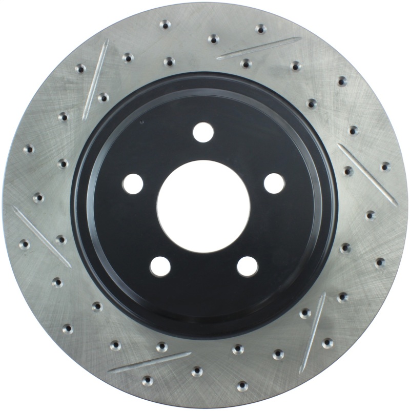 Ford Mustang Brake Rotor (1) - Front Right - Stoptech - Slotted & Drilled Sport - Black - `94-`04