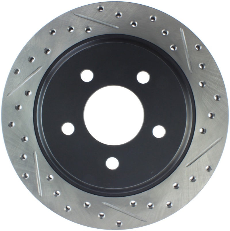 Ford Mustang Brake Rotor (1) - Rear Left - Stoptech - Slotted & Drilled - Black - `94-`04