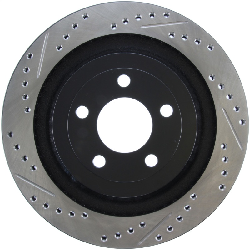 Ford Mustang Brake Rotor (1) - Rear Right - Stoptech - Slotted & Drilled - Black - `15-`20 Ford Mustang Brake Rotor (1) - Rear Right - Stoptech - Slotted & Drilled - Black - `15-`20