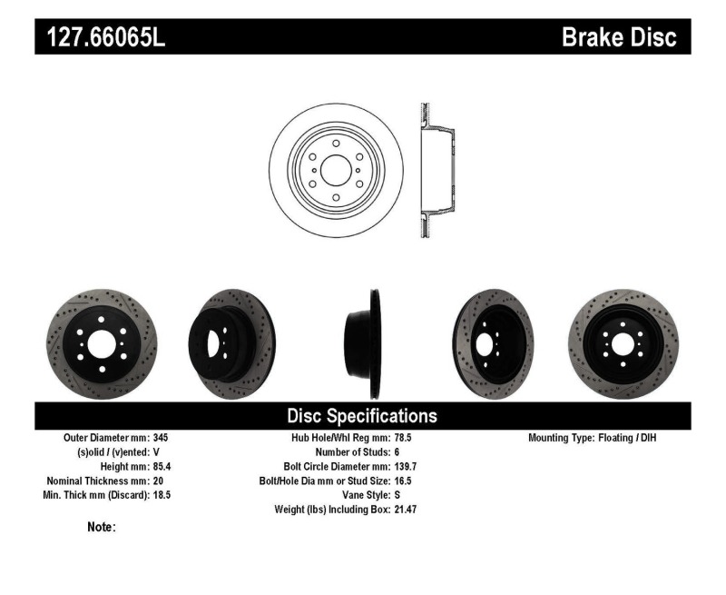 Cadillac Escalade EXT Brake Rotor (1) - Rear Left - Stoptech - Sport Drilled & Slotted, Black E-Coated - Black - `07-`13