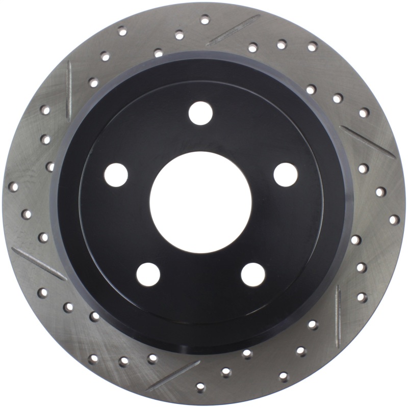 Jeep Wrangler JK Brake Rotor (1) - Rear Right - Stoptech - Sport Drilled & Slotted, Black E-Coated - Black - `07-`18 Jeep Wrangler JK Brake Rotor (1) - Rear Right - Stoptech - Sport Drilled & Slotted, Black E-Coated - Black - `07-`18