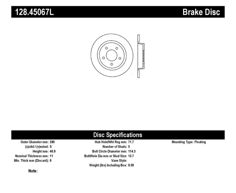 Mazda 3 Sport Brake Rotor (1) - Rear Left - Stoptech - Drilled - Black - `12-`13