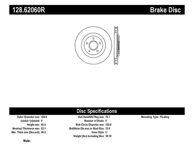 Chevrolet Corvette Brake Rotor (1) - Front Right - Stoptech - Drilled Sport - Black - `97-`04