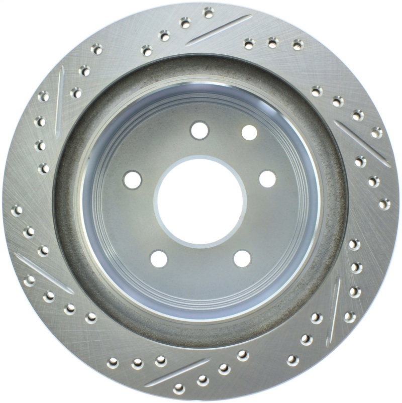 Nissan X Trail Brake Rotor (1) - Rear Left - Stoptech - Drilled and Slotted, Zinc Coated - Black - `02-`18
