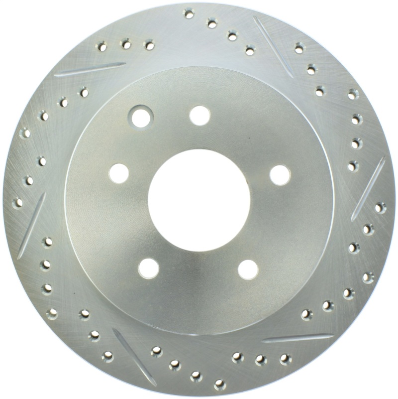 Nissan X Trail Brake Rotor (1) - Rear Left - Stoptech - Drilled and Slotted, Zinc Coated - Black - `02-`18
