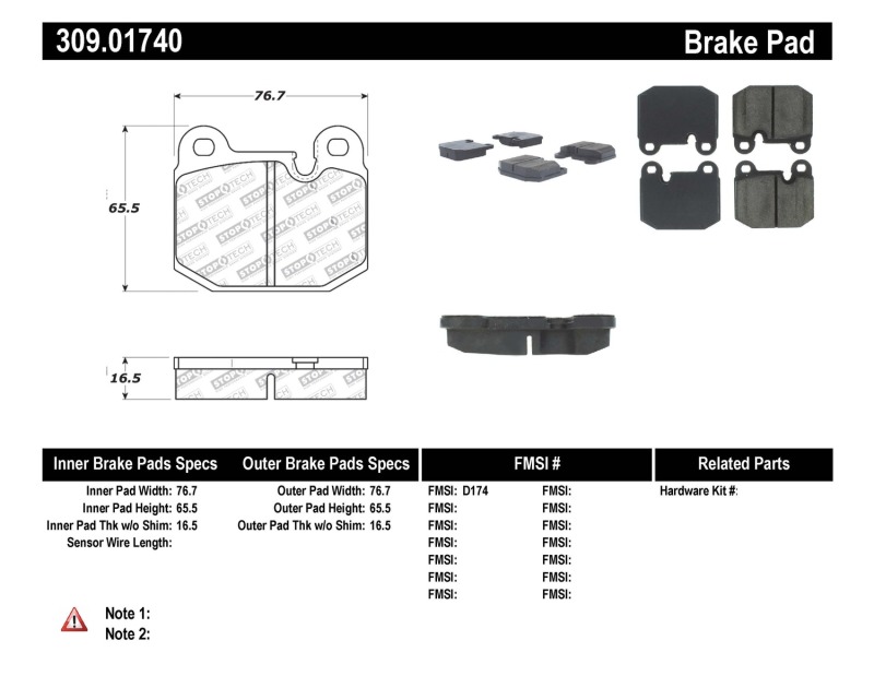 Tesla Roadster Brake Pads - Stoptech - Sport - `08-`11