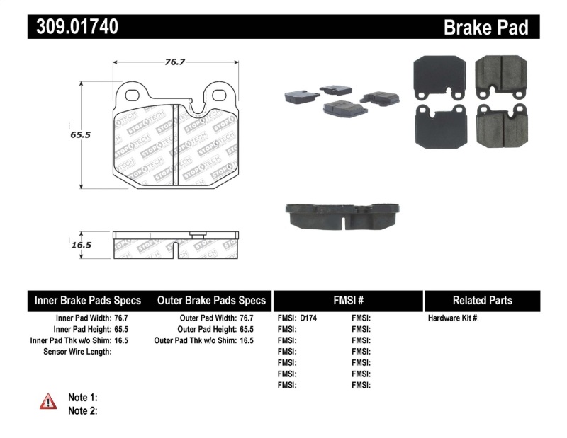 Tesla Roadster Brake Pads - Stoptech - Sport - `08-`11