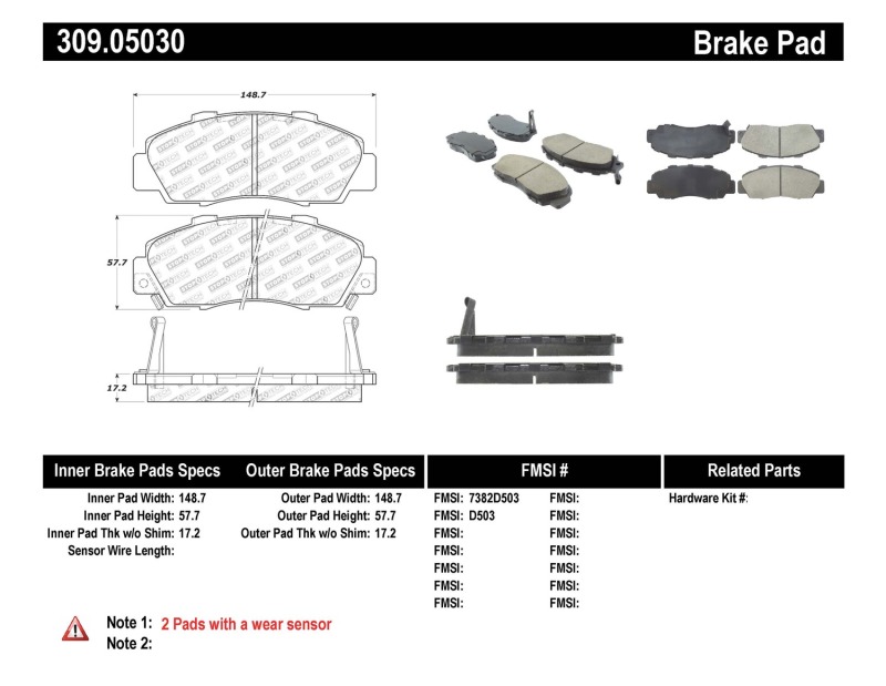 Honda CR-V Brake Pads - Front - Stoptech - Sport - `97-`01