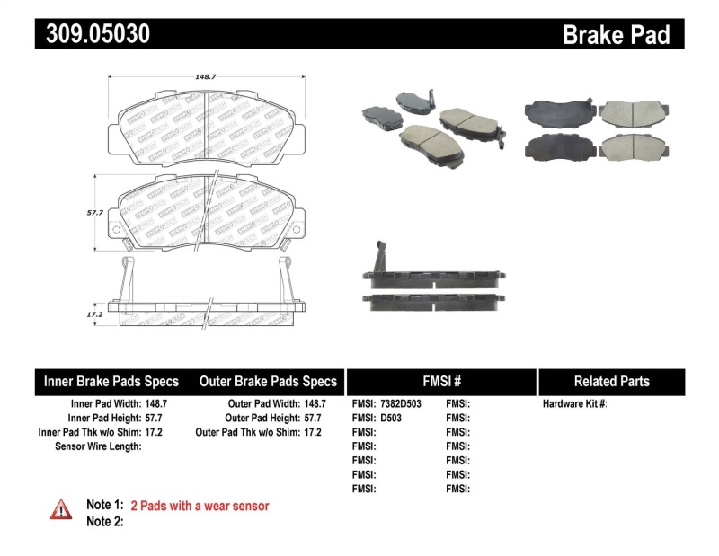 Honda CR-V Brake Pads - Front - Stoptech - Sport - `97-`01 Honda CR-V Brake Pads - Front - Stoptech - Sport - `97-`01