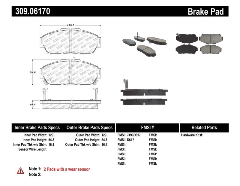 Acura Integra Brake Pads - Front - Stoptech - Sport - `94-`01 Acura Integra Brake Pads - Front - Stoptech - Sport - `94-`01
