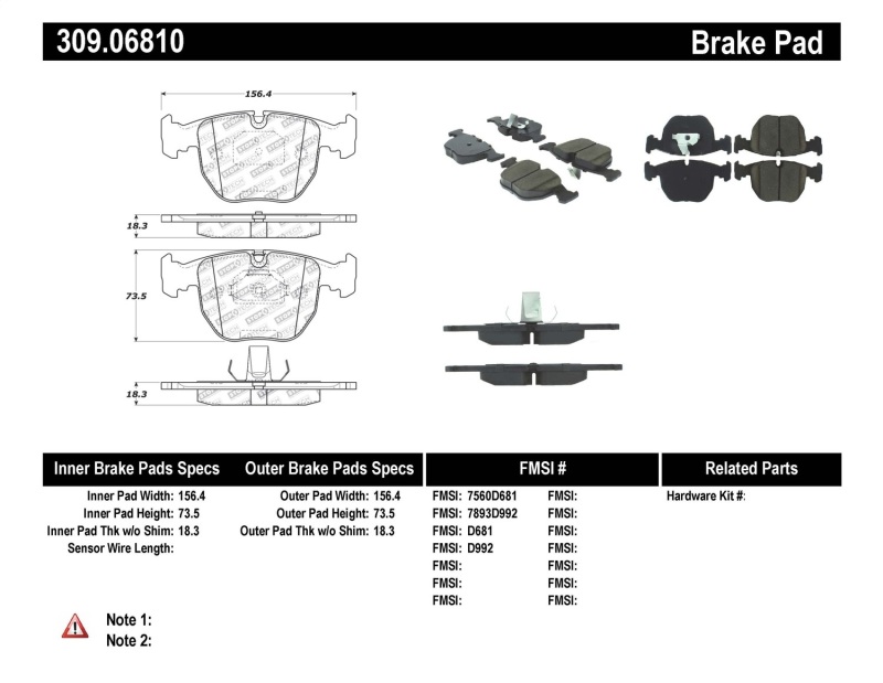 Land Rover Range Rover Brake Pads - Front - Stoptech - Sport - `03-`05