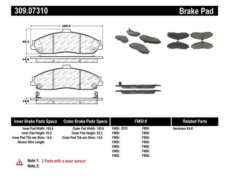 Chevrolet Corvette Brake Pads - Front - Stoptech - Sport - `97-`10
