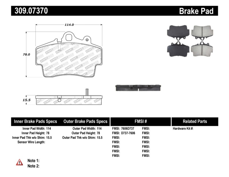 Porsche Cayman Brake Pads - Stoptech - Sport - `07-`08