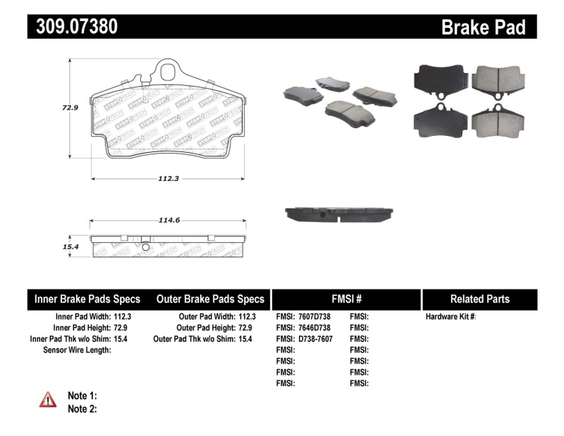 Porsche Cayman Brake Pads - Rear - Stoptech - Sport - `06-`12