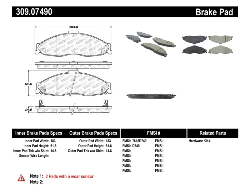 Chevrolet Camaro Brake Pads - Stoptech - Sport - `98-`02