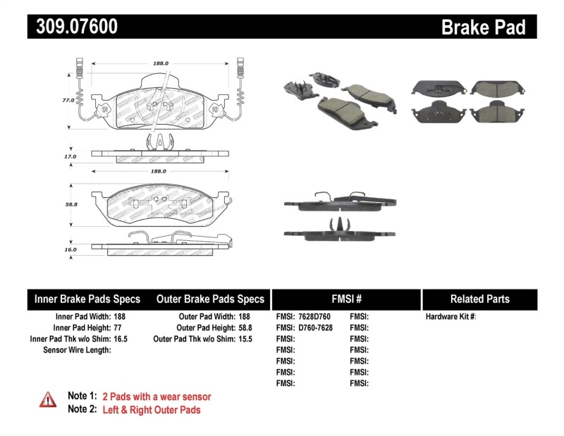 Mercedes-Benz ML320 Brake Pads - Stoptech - Sport - `98-`03
