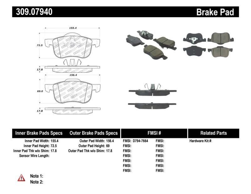 Volvo C70 Brake Pads - Front - Stoptech - Sport - 2005