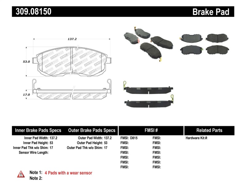 Nissan Juke Brake Pads - Front - Stoptech - Sport - `11-`17 Nissan Juke Brake Pads - Front - Stoptech - Sport - `11-`17