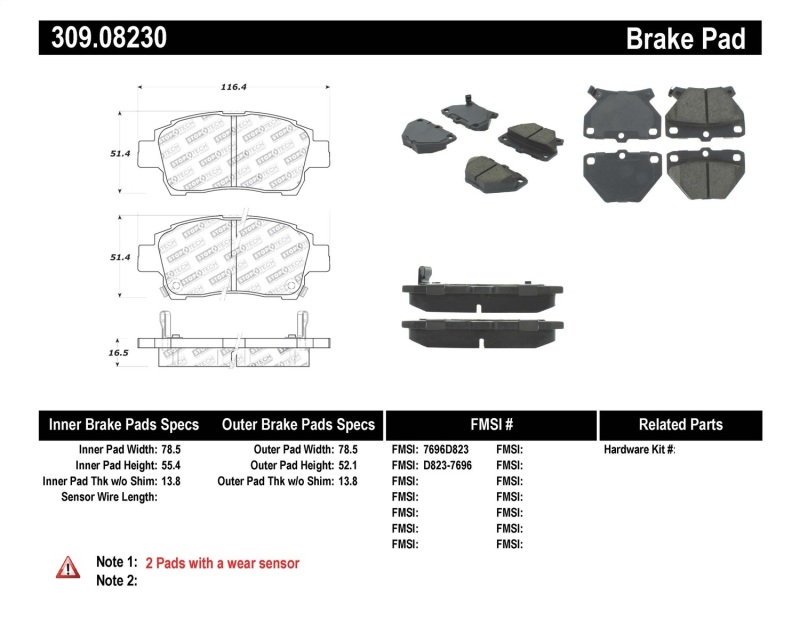Toyota Corolla Brake Pads - Rear - Stoptech - Performance - `05-`06