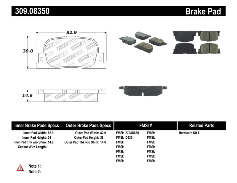 Toyota Camry Brake Pads - Rear - Stoptech - Sport - `00-`01