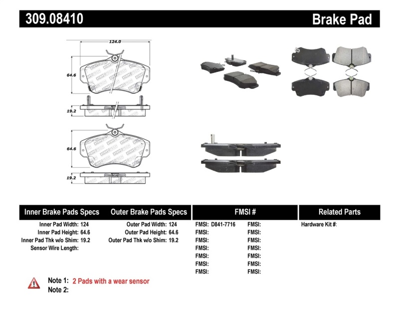 Chrysler PT Cruiser Brake Pads - Front - Stoptech - Sport with Shims and Hardware - `01-`10 Chrysler PT Cruiser Brake Pads - Front - Stoptech - Sport with Shims and Hardware - `01-`10