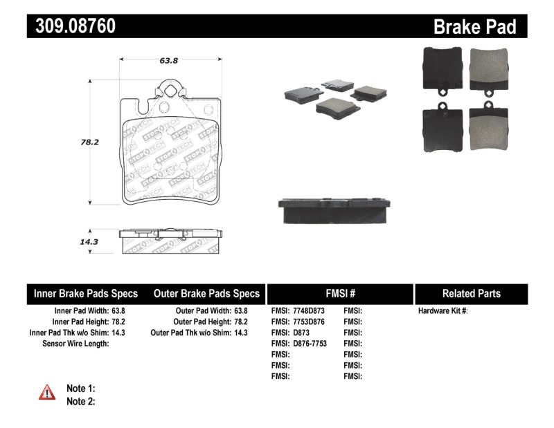 Mercedes-Benz SLK350 Brake Pads - Stoptech - Sport - `05-`11