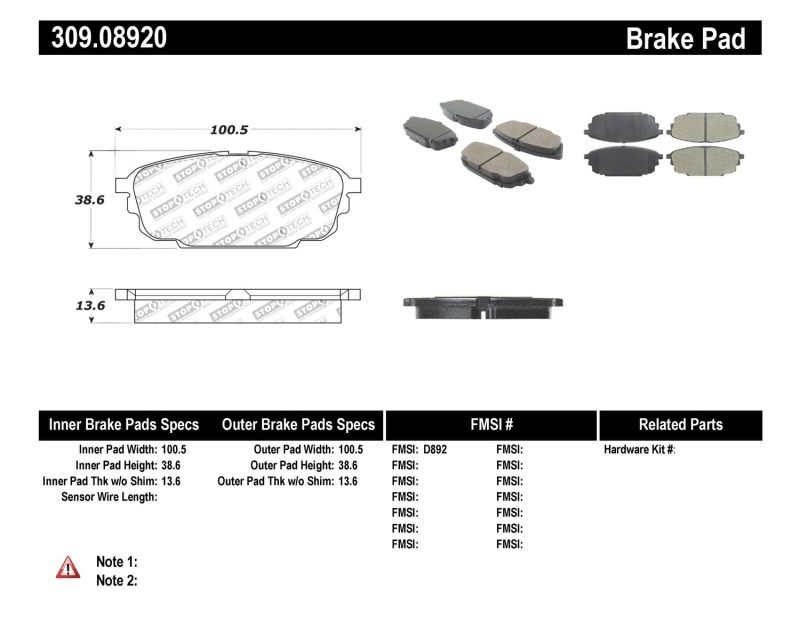 Mazda Protege5 Brake Pads - Stoptech - Sport - `02-`03 Mazda Protege5 Brake Pads - Stoptech - Sport - `02-`03