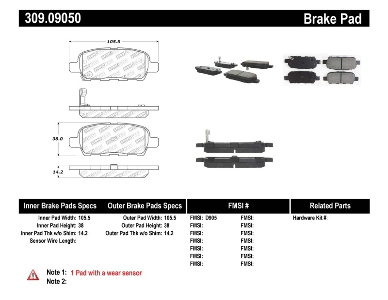 Nissan Juke Brake Pads - Rear - Stoptech - Sport - `11-`18 Nissan Juke Brake Pads - Rear - Stoptech - Sport - `11-`18