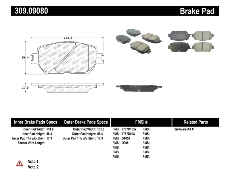 Toyota Camry Brake Pads - Front - Stoptech - Sport - `02-`06