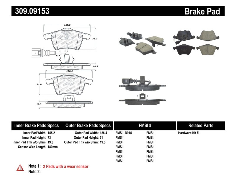 Volkswagen Golf R32 Brake Pads - Front - Stoptech - Sport - 2008