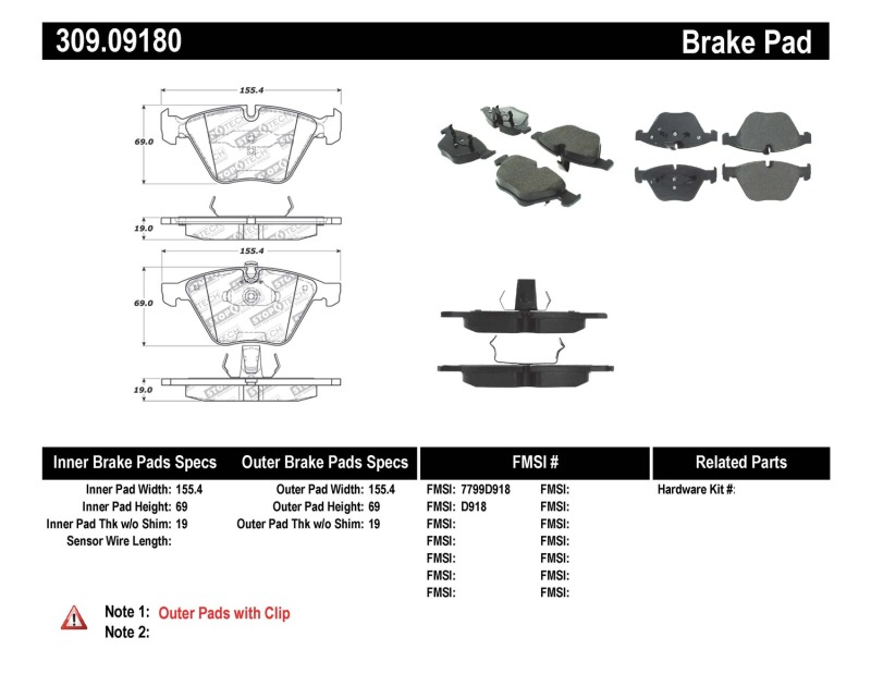 BMW 335i Brake Pads - Front - Stoptech - Sport (with Shims and Hardware) - `07-`09