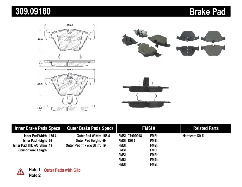 BMW 335i Brake Pads - Front - Stoptech - Sport (with Shims and Hardware) - `07-`09