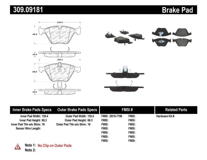 BMW 3 Series Brake Pads - Front - Stoptech - StopTech Sport - `09-`11
