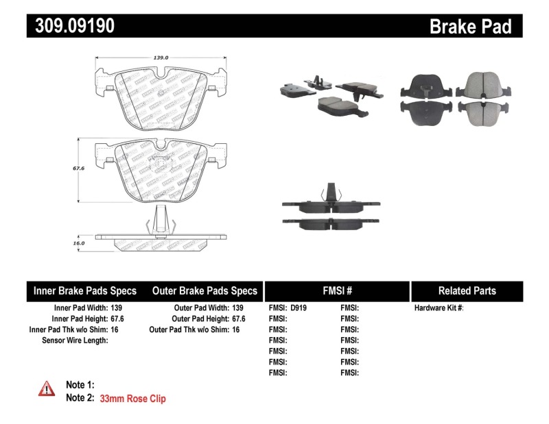 BMW M3 Brake Pads - Rear - Stoptech - Sport - `08-`13