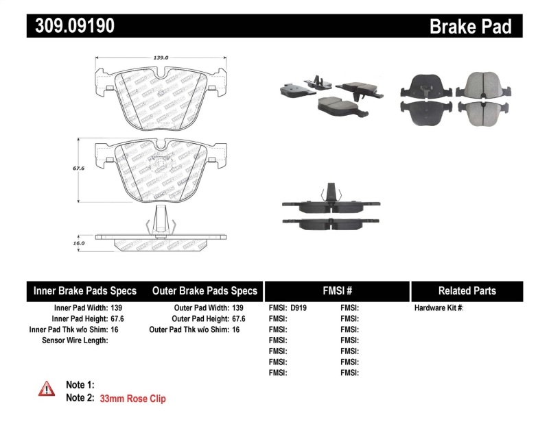 BMW M3 Brake Pads - Rear - Stoptech - Sport - `08-`13 BMW M3 Brake Pads - Rear - Stoptech - Sport - `08-`13