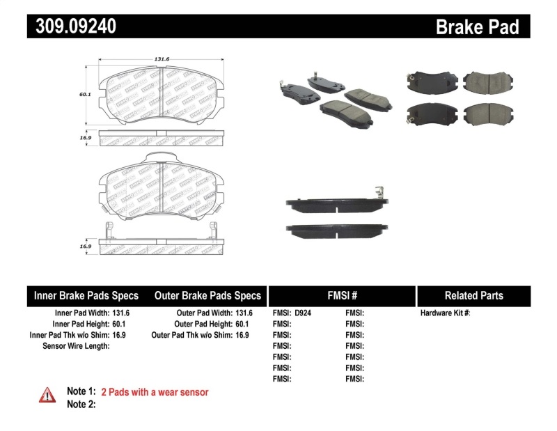 Kia Magentis Brake Pads - Stoptech - Sport - `02-`10 Kia Magentis Brake Pads - Stoptech - Sport - `02-`10