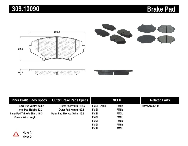 Mazda RX-8 Brake Pads - Front - Stoptech - Sport - `04-`11 Mazda RX-8 Brake Pads - Front - Stoptech - Sport - `04-`11
