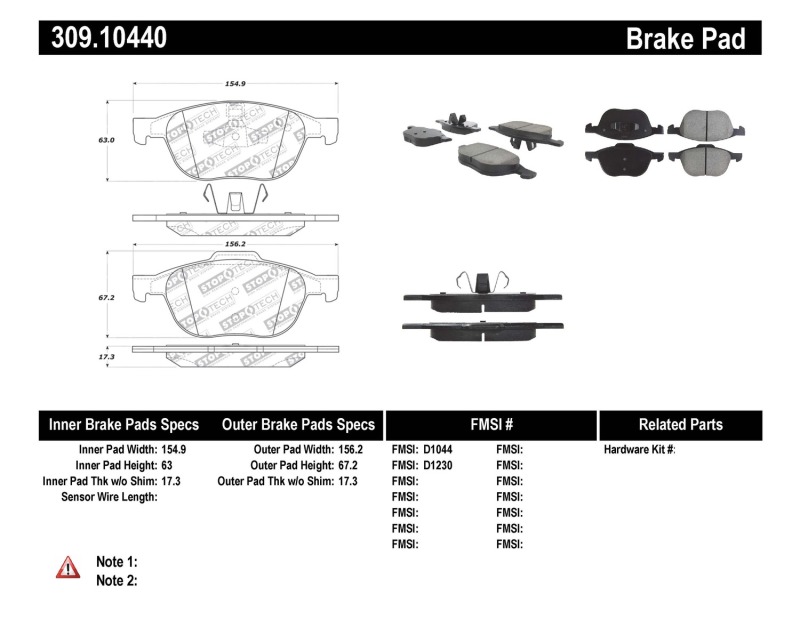 Mazda 3 Brake Pads - Front - Stoptech - Sport - `04-`13