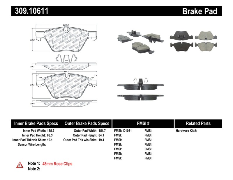 BMW 1 Series Brake Pads - Stoptech - Performance - `05-`17