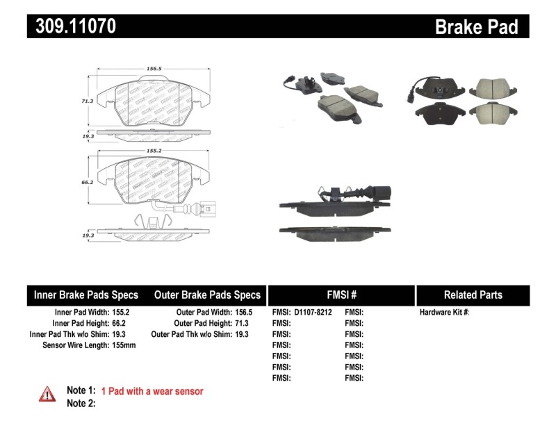 Volkswagen Eos Brake Pads - Front - Stoptech - Sport - `07-`16
