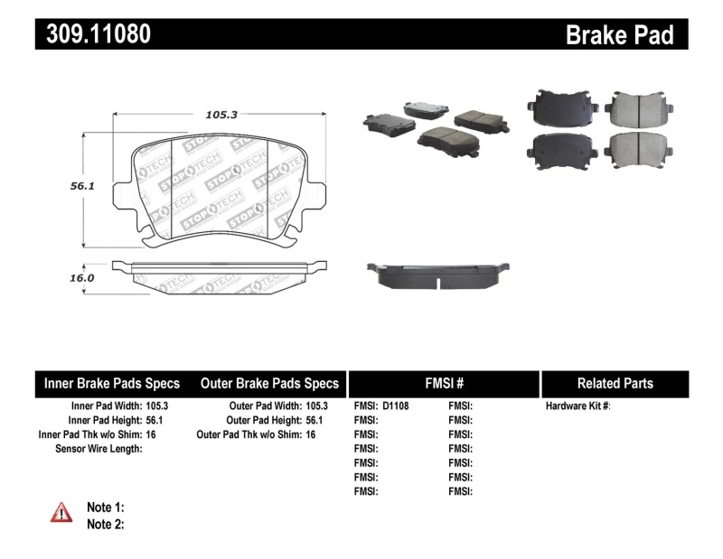 Volkswagen Eos Brake Pads - Stoptech - Sport with Shims and Hardware - `07-`09 Volkswagen Eos Brake Pads - Stoptech - Sport with Shims and Hardware - `07-`09