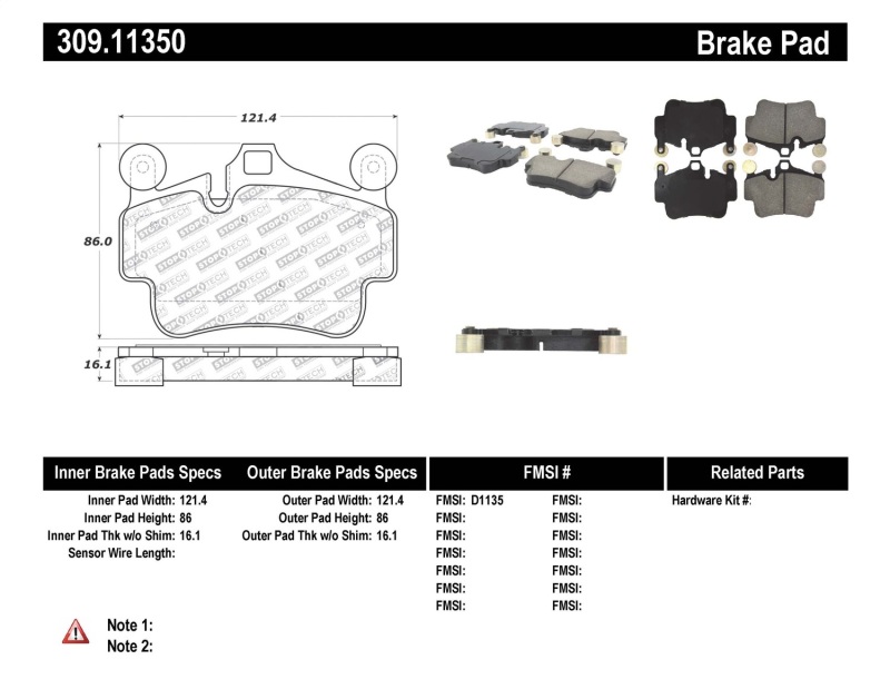 Porsche Boxster Brake Pads - Front - Stoptech - Sport - `05-`17