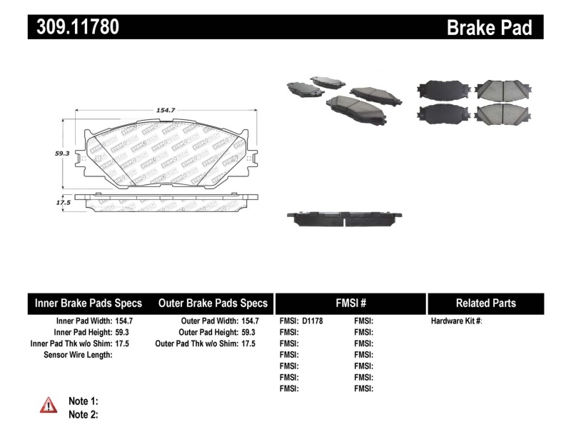 Lexus IS250 Brake Pads - Front - Stoptech - Sport - `06-`15 Lexus IS250 Brake Pads - Front - Stoptech - Sport - `06-`15